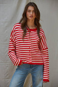 Knit Sweater Striped Buttondown Cardigan Top