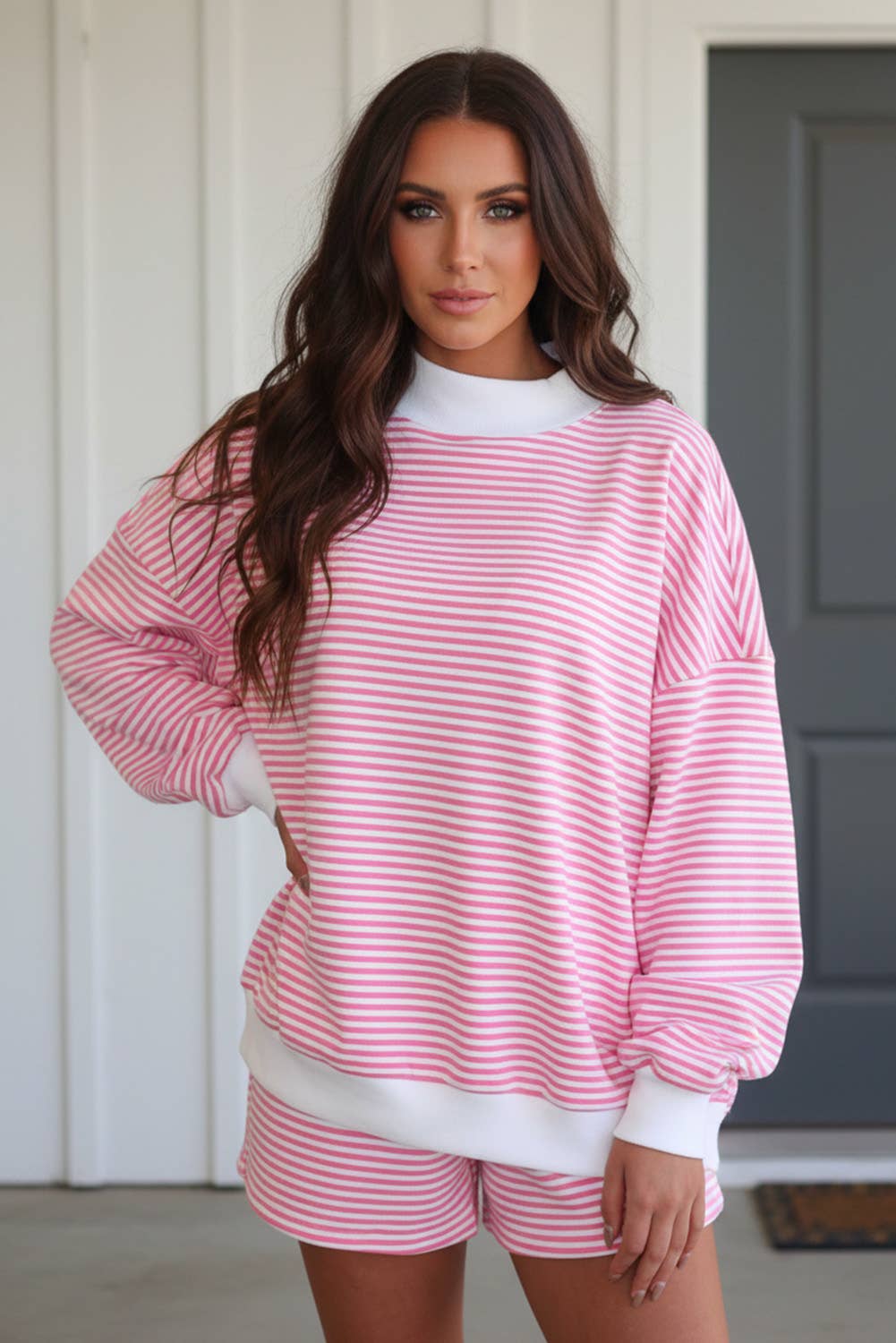 Stripe Oversize Sweatshirt and Shorts Set