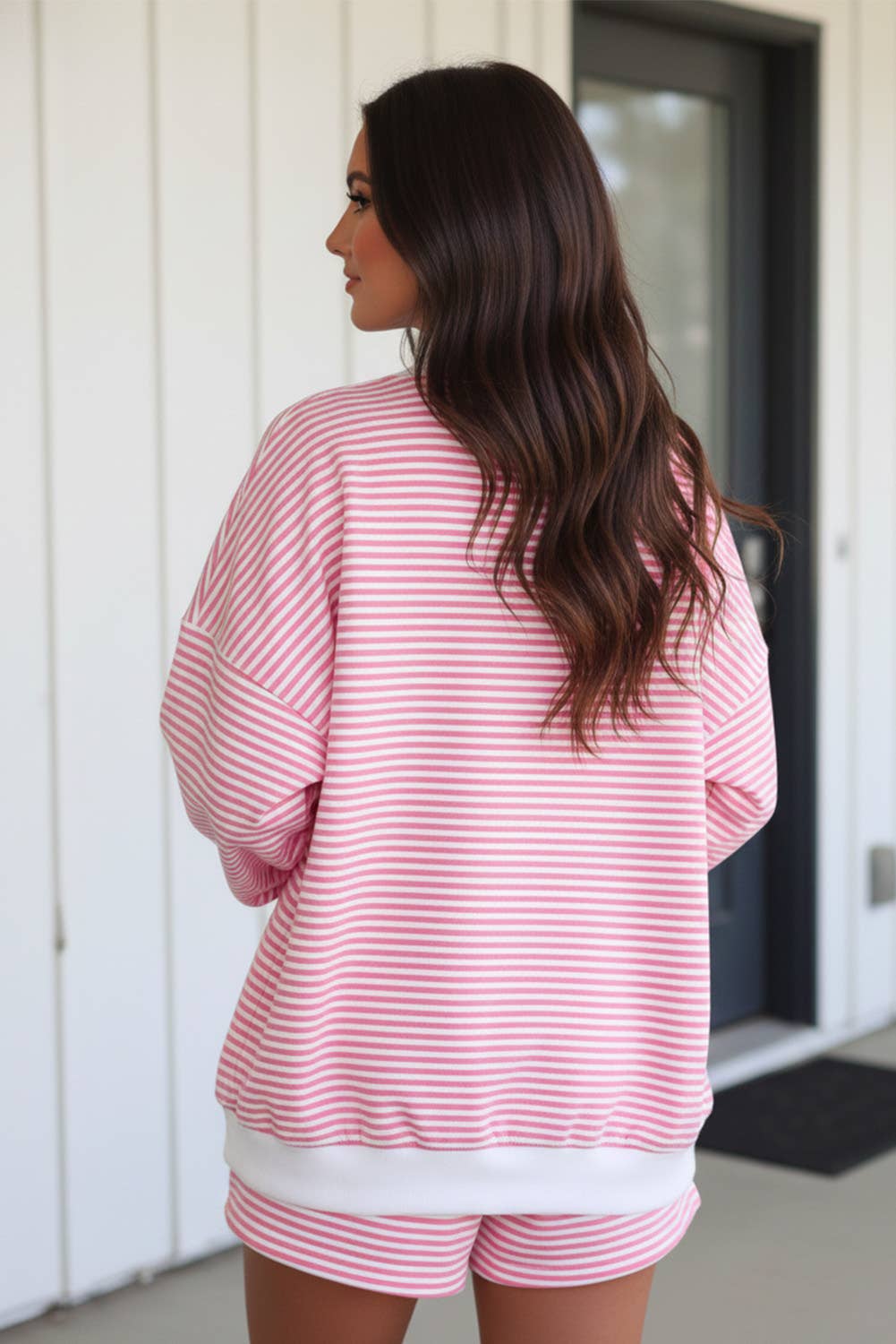 Stripe Oversize Sweatshirt and Shorts Set